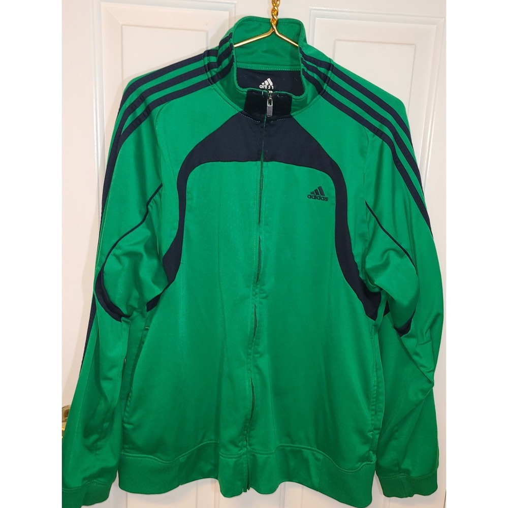 adidas Men's Full Zip Track Jacket Blue/Green Striped Stand-Up Collar L